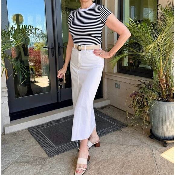 Joe's Jeans Raw Hem Denim Skirt Size 26 White Below Knee Midi Casual *flaw - Picture 4 of 14